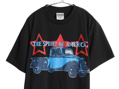 00s アメ車 アート イラスト プリント Tシャツ メンズ L オールド 旧車 自動車 グラフィック ピックアップ トラック カットソー  ブラック