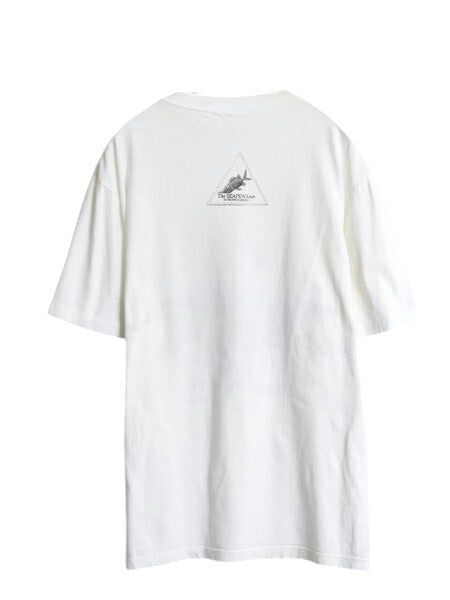 90s レオナルド ダヴィンチ アニマル アート プリント Tシャツ メンズ L / 古着 オールド 偉人 クジラ イルカ メッセージ グラフィック 白