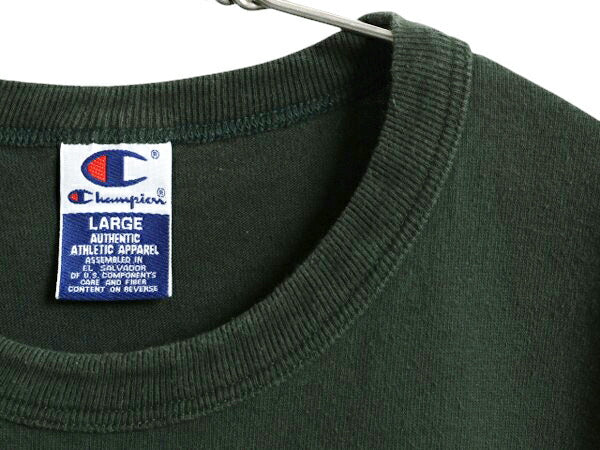 90s チャンピオン 半袖 Tシャツ メンズ L / 古着 オールド 100% コットン ヘビーウェイト ワンポイント 目付き スクリプト ロゴ カットソー
