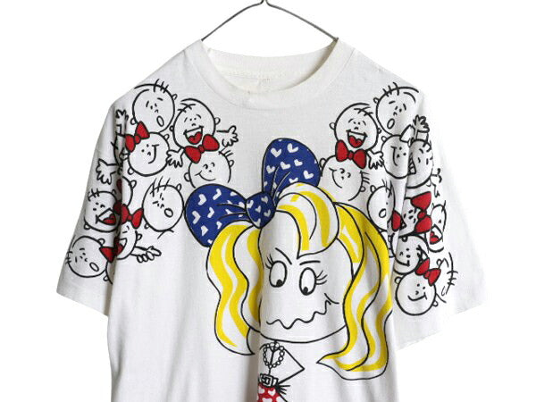 90s FREEZE キャラクター プリント Tシャツ メンズ L 古着 オールド アート イラスト グラフィック メッセージ シングルステッチ ホワイト