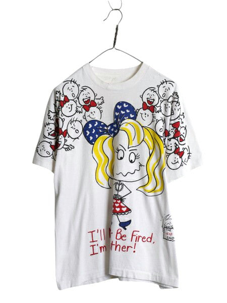 90s FREEZE キャラクター プリント Tシャツ メンズ L 古着 オールド アート イラスト グラフィック メッセージ シングルステッチ ホワイト