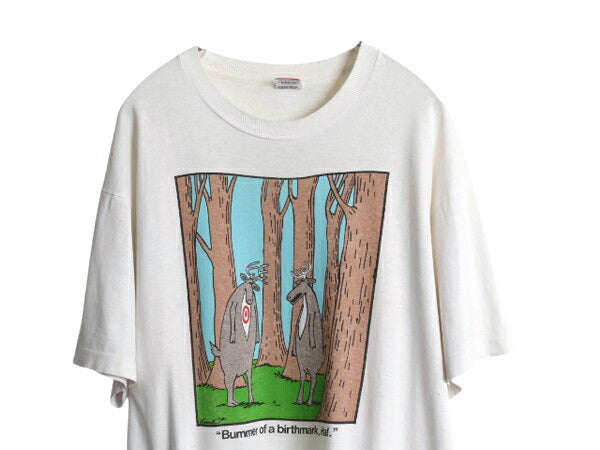 90s USA製 アニマル ジョーク イラスト プリント Tシャツ メンズ XL / 古着 オールド キャラクター アート グラフィック 大きいサイズ 白
