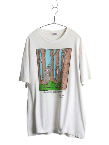 90s USA製 アニマル ジョーク イラスト プリント Tシャツ メンズ XL / 古着 オールド キャラクター アート グラフィック 大きいサイズ 白