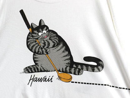 90s USA製 クリバンキャット イラスト 両面 プリント Tシャツ メンズ レディース L 古着 ネコ アニマル キャラクター シングルステッチ 白