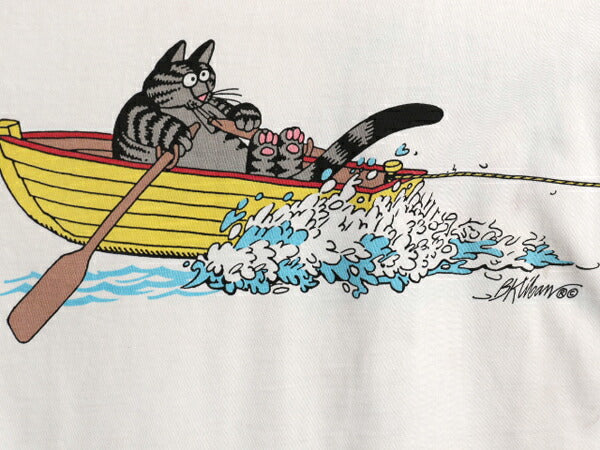 90s USA製 クリバンキャット イラスト 両面 プリント Tシャツ メンズ レディース L 古着 アニマル ネコ シングルステッチ キャラクター 白