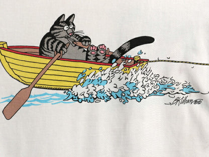 90s USA製 クリバンキャット イラスト 両面 プリント Tシャツ メンズ レディース L 古着 アニマル ネコ シングルステッチ キャラクター 白