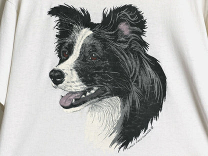 90s USA製 ドッグ アート イラスト プリント Tシャツ メンズ L 古着 オールド アニマル 犬 キャラクター グラフィック カットソー ホワイト