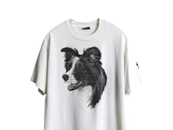 90s USA製 ドッグ アート イラスト プリント Tシャツ メンズ L 古着 オールド アニマル 犬 キャラクター グラフィック カットソー ホワイト