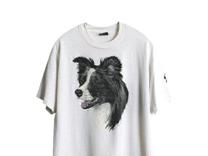 90s USA製 ドッグ アート イラスト プリント Tシャツ メンズ L 古着 オールド アニマル 犬 キャラクター グラフィック カットソー ホワイト