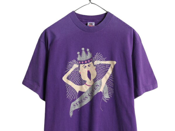 90s USA製 キャラクター イラスト プリント Tシャツ メンズ L / 古着 オールド グラフィック シングルステッチ ヘビーウェイト ゆったり 紫