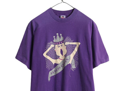 90s USA製 キャラクター イラスト プリント Tシャツ メンズ L / 古着 オールド グラフィック シングルステッチ ヘビーウェイト ゆったり 紫