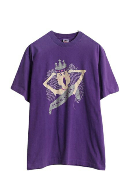 90s USA製 キャラクター イラスト プリント Tシャツ メンズ L / 古着 オールド グラフィック シングルステッチ ヘビーウェイト ゆったり 紫
