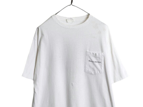 90s バナナリパブリック アニマル イラスト プリント Tシャツ メンズ XL 程 古着 オールド シングルステッチ 大きいサイズ ポケット付き 白