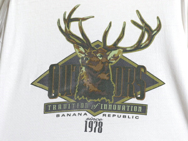 90s バナナリパブリック アニマル イラスト プリント Tシャツ メンズ XL 程 古着 オールド シングルステッチ 大きいサイズ ポケット付き 白