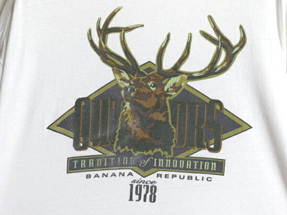 90s バナナリパブリック アニマル イラスト プリント Tシャツ メンズ XL 程 古着 オールド シングルステッチ 大きいサイズ ポケット付き 白