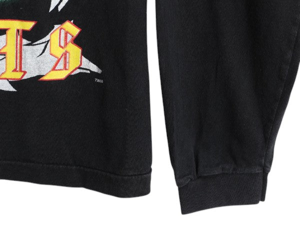 90s ワーナー タズマニアンデビル プリント 長袖 Tシャツ メンズ S 程 古着 オールド ロンT モックネック キャラクター イラスト ブラック