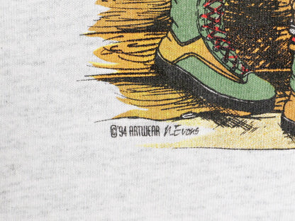 90s ジョーク アート イラスト プリント Tシャツ メンズ XL 古着 90年代 オールド ハンティング シカ アニマル アウトドア 大きいサイズ 灰