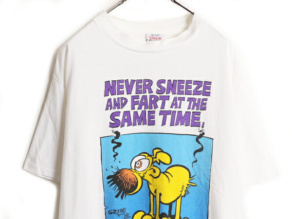 90s USA製 マザーグース＆グリム イラスト プリント Tシャツ メンズ L 90年代 オールド キャラクター ヘビーウェイト シングルステッチ 白