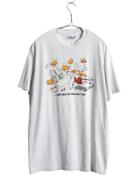 80s USA製 アヒル ジョーク アート イラスト プリント 半袖 Tシャツ メンズ XL 小さめ L / ヴィンテージ アニマル メッセージ 大きいサイズ