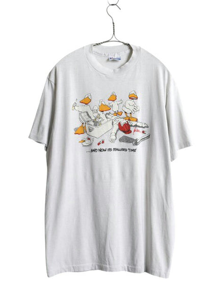 80s USA製 アヒル ジョーク アート イラスト プリント 半袖 Tシャツ メンズ XL 小さめ L / ヴィンテージ アニマル メッセージ 大きいサイズ