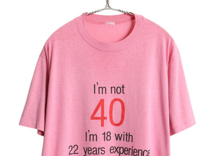 80s ジョーク メッセージ プリント Tシャツ メンズ L レディース XL 程 古着 ヴィンテージ イラスト グラフィック シングルステッチ ピンク