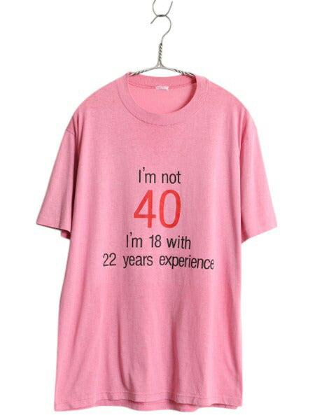 80s ジョーク メッセージ プリント Tシャツ メンズ L レディース XL 程 古着 ヴィンテージ イラスト グラフィック シングルステッチ ピンク
