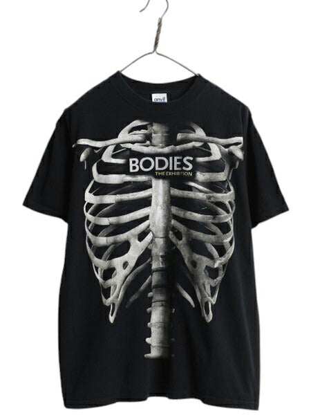 00s 人体の不思議展 イラスト プリント Tシャツ メンズ L オールド 人体骨格 スカル ドクロ 当時物 ヘビーウェイト グラフィック アート 黒