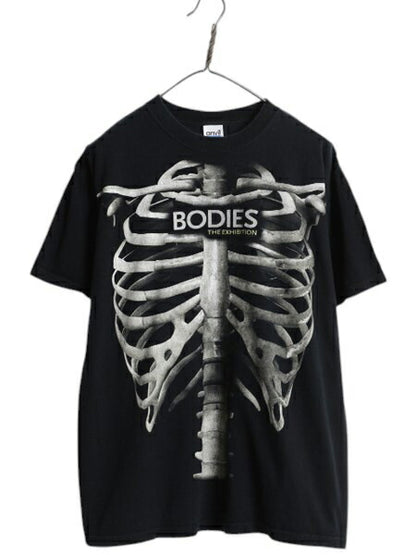 00s 人体の不思議展 イラスト プリント Tシャツ メンズ L オールド 人体骨格 スカル ドクロ 当時物 ヘビーウェイト グラフィック アート 黒