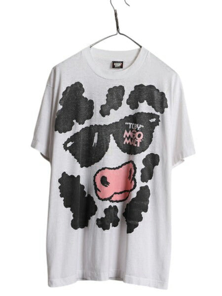 90s USA製 企業 ウシ キャラクター イラスト 両面 プリント Tシャツ メンズ XL / 古着 オールド アニマル アート シングルステッチ 大判 白