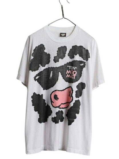 90s USA製 企業 ウシ キャラクター イラスト 両面 プリント Tシャツ メンズ XL / 古着 オールド アニマル アート シングルステッチ 大判 白