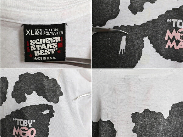 90s USA製 企業 ウシ キャラクター イラスト 両面 プリント Tシャツ メンズ XL / 古着 オールド アニマル アート シングルステッチ 大判 白