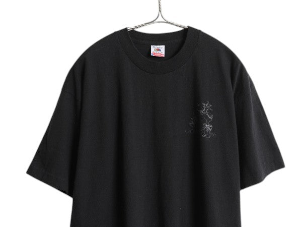 90s USA製 メッセージ アート イラスト プリント 半袖 Tシャツ メンズ XL オールド ワンポイント グラフィック カットソー 大きいサイズ 黒