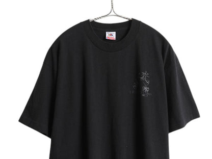 90s USA製 メッセージ アート イラスト プリント 半袖 Tシャツ メンズ XL オールド ワンポイント グラフィック カットソー 大きいサイズ 黒