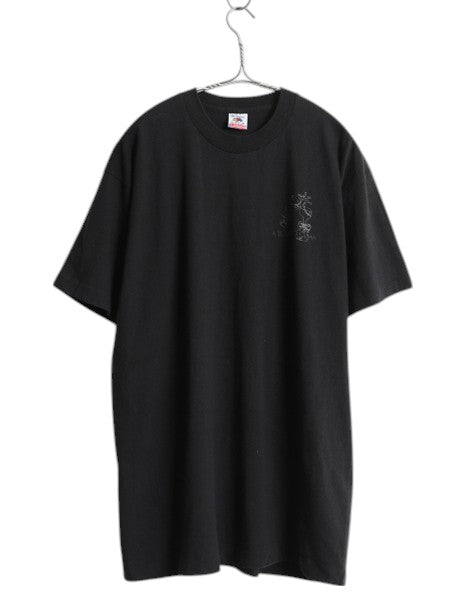 90s USA製 メッセージ アート イラスト プリント 半袖 Tシャツ メンズ XL オールド ワンポイント グラフィック カットソー 大きいサイズ 黒
