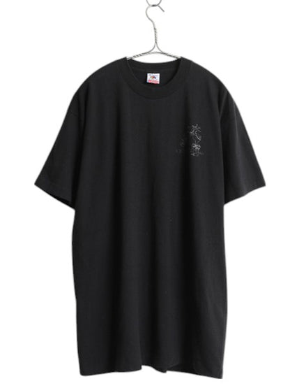 90s USA製 メッセージ アート イラスト プリント 半袖 Tシャツ メンズ XL オールド ワンポイント グラフィック カットソー 大きいサイズ 黒