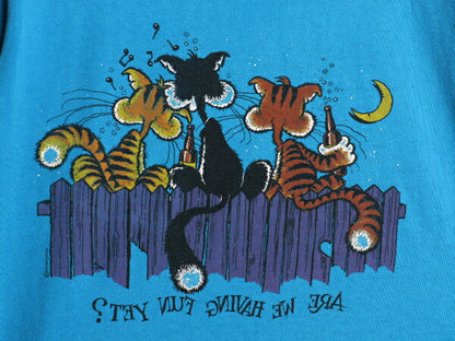 80s USA製 ネコ ジョーク イラスト 両面 プリント Tシャツ メンズ M 小さめ S 程/ ヴィンテージ アニマル グラフィック アート メッセージ
