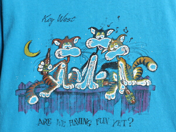 80s USA製 ネコ ジョーク イラスト 両面 プリント Tシャツ メンズ M 小さめ S 程/ ヴィンテージ アニマル グラフィック アート メッセージ