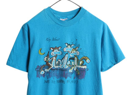 80s USA製 ネコ ジョーク イラスト 両面 プリント Tシャツ メンズ M 小さめ S 程/ ヴィンテージ アニマル グラフィック アート メッセージ