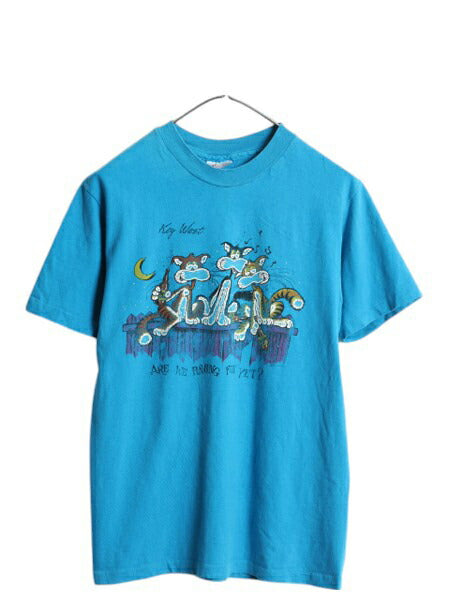 80s USA製 ネコ ジョーク イラスト 両面 プリント Tシャツ メンズ M 小さめ S 程/ ヴィンテージ アニマル グラフィック アート メッセージ