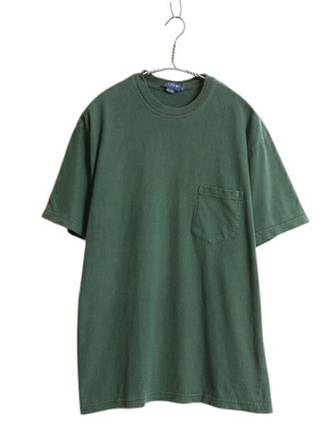 00s ジェイクルー ポケット付き 無地 半袖 Tシャツ メンズ L 古着 オールド ポケT コットン ヘビーウェイト カットソー シンプル グリーン