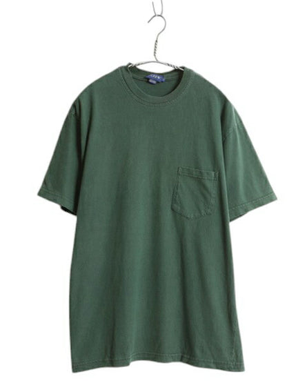 00s ジェイクルー ポケット付き 無地 半袖 Tシャツ メンズ L 古着 オールド ポケT コットン ヘビーウェイト カットソー シンプル グリーン