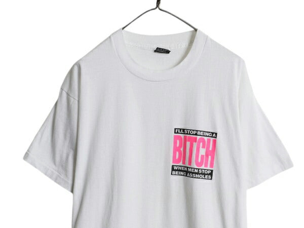 90s USA製 ジョーク メッセージ プリント Tシャツ メンズ XL / 古着 オールド グラフィック アート イラスト カットソー 大きいサイズ 白
