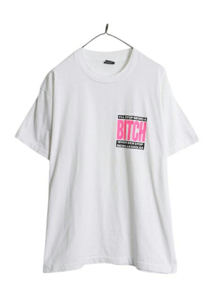 90s USA製 ジョーク メッセージ プリント Tシャツ メンズ XL / 古着 オールド グラフィック アート イラスト カットソー 大きいサイズ 白