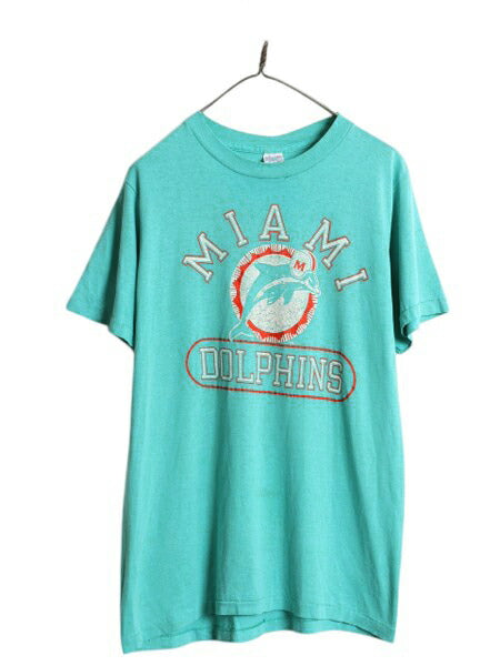 80s USA製 チャンピオン ドルフィンズ プリント Tシャツ メンズ XL 小さめ L / 古着 ヴィンテージ NFL アメフト マイアミ シングルステッチ