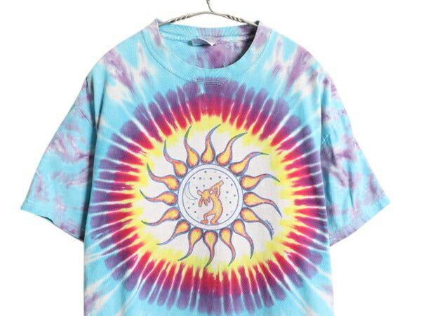 00s ココペリ アート イラスト 両面 プリント タイダイ Tシャツ メンズ L / オールド ネイティブ キャラクター グラフィック マルチカラー