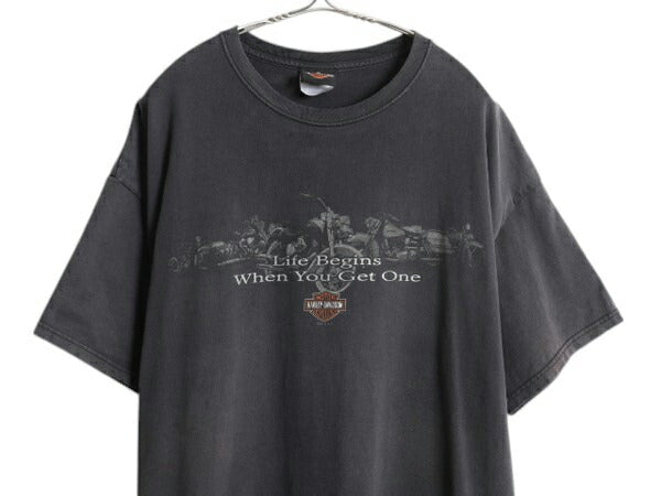 ハーレー ダビットソン 両面 プリント Tシャツ メンズ XL / オフィシャル ヘビーウェイト バイク イラスト グラフィック 大きいサイズ 黒
