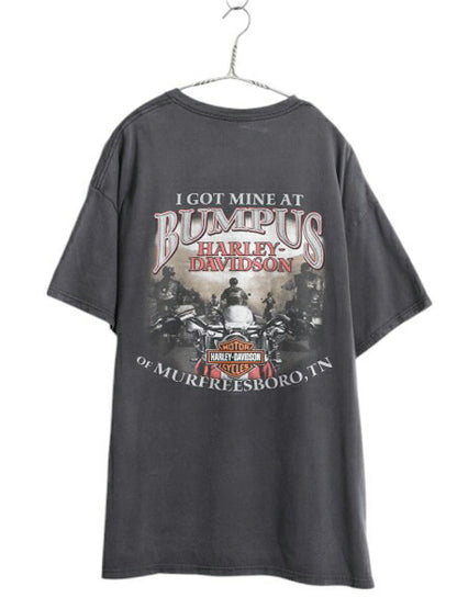 ハーレー ダビットソン 両面 プリント Tシャツ メンズ XL / オフィシャル ヘビーウェイト バイク イラスト グラフィック 大きいサイズ 黒