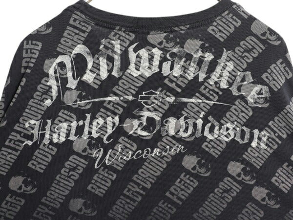 ハーレー ダビットソン スカル ロゴ プリント 長袖 Tシャツ メンズ XXL 程 古着 オフィシャル バイク ロンT 大判 イラスト 大きいサイズ 黒