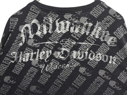 ハーレー ダビットソン スカル ロゴ プリント 長袖 Tシャツ メンズ XXL 程 古着 オフィシャル バイク ロンT 大判 イラスト 大きいサイズ 黒