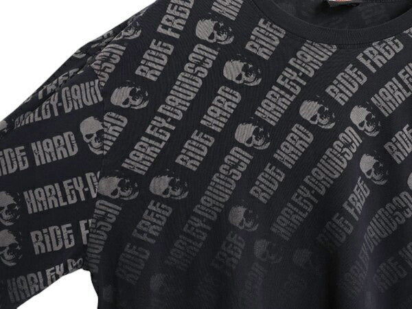 ハーレー ダビットソン スカル ロゴ プリント 長袖 Tシャツ メンズ XXL 程 古着 オフィシャル バイク ロンT 大判 イラスト 大きいサイズ 黒